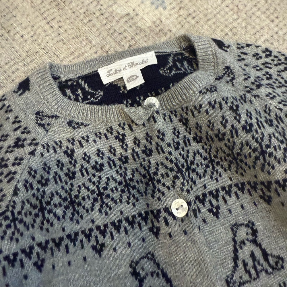 Tartine et Chocolat Gray and Black Patterned Cardigan - Picture 4 of 8